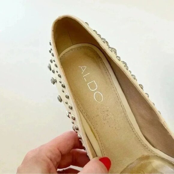 Aldo Cream Leather Pumps Pointed Toe High Heel Rhinestone Studded Stiletto 7.5 - Picture 9 of 16